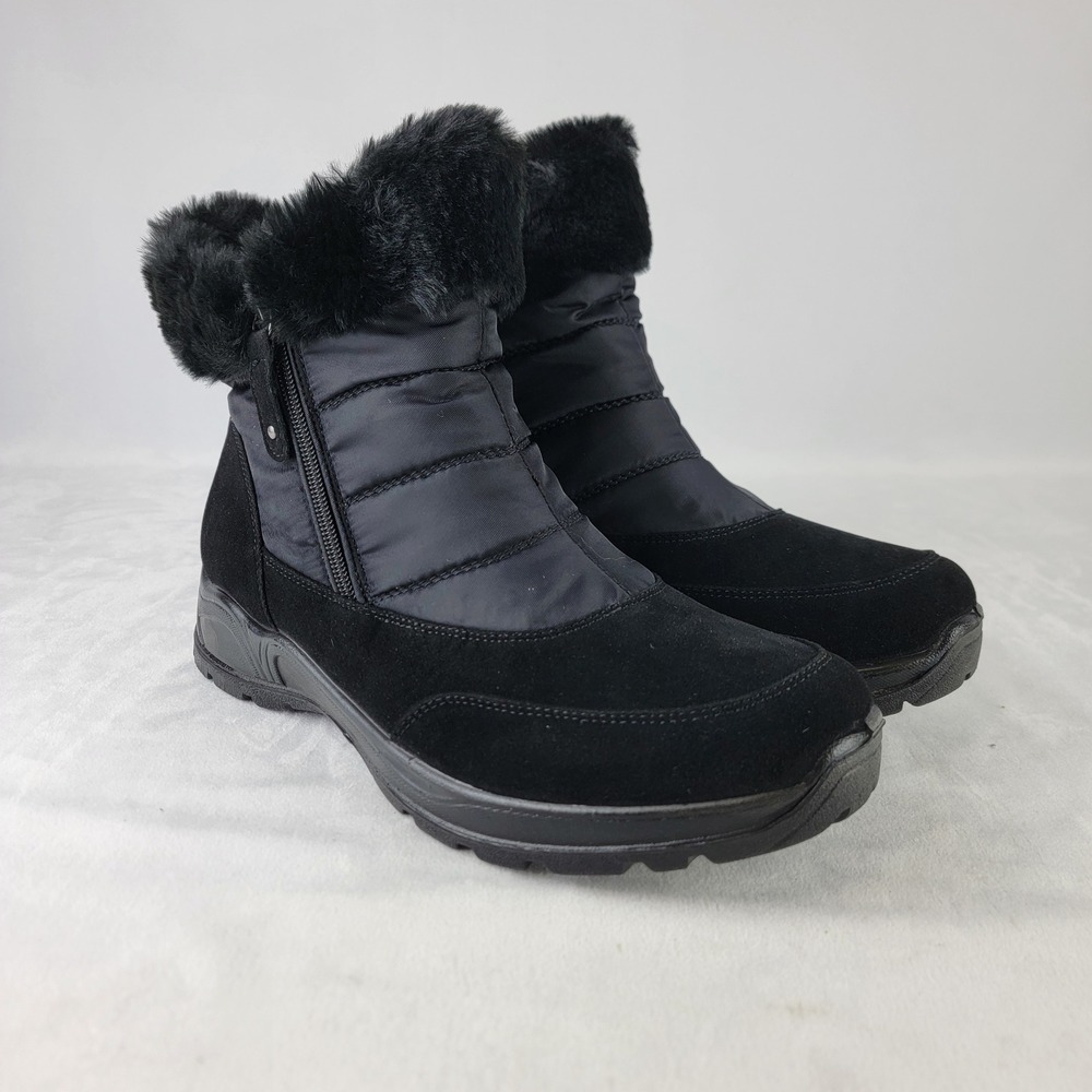 Easy Street Frosty Black Nylon Faux Fur Waterproof Snow Boots 31-1081 Womens 9.5